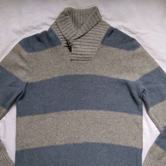 Gap Sweater Striped Lambswool Cowl Neck Gray Blue Preppy Mens Size XL Tall - Picture 4 of 11
